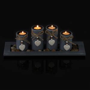 Porte-bougies gris avec plateau Marron - Gris - Blanc - Bois manufacturé - Pierre - 40 x 13 x 13 cm