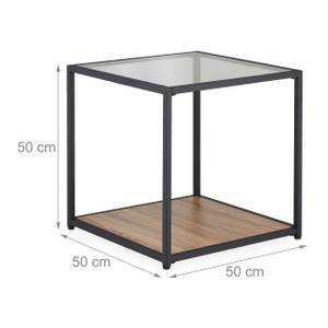 Table d'appoint carrée Noir - Marron - Bois manufacturé - Verre - Métal - 50 x 50 x 50 cm