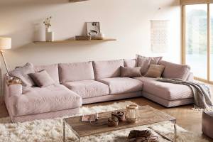 Sofa MADELINE Wohnlandschaft Cord Pink - Armlehne davorstehend rechts - Longchair davorstehend links