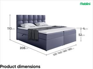 Boxspringbett Raco Graphit - Breite: 160 cm - H3