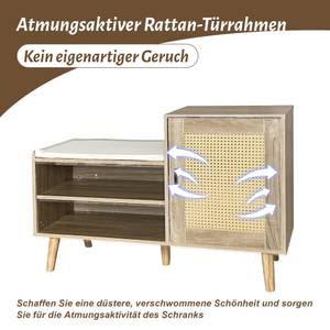 Schuhbank Coeus Ⅳ Braun - Holzwerkstoff - Metall - Polyrattan - 40 x 69 x 105 cm