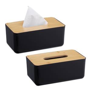 Boîte à mouchoirs couvercle en lot de 2 Noir - Marron - Bambou - Matière plastique - 23 x 10 x 13 cm