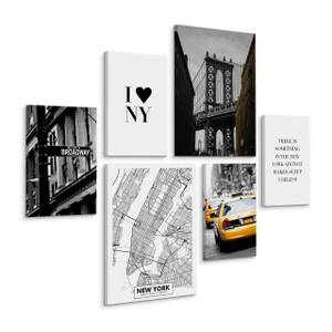 Set De Tableaux New York Citation Taxi Noir - Gris - Blanc - Jaune - Textile - 90 x 80 x 80 cm