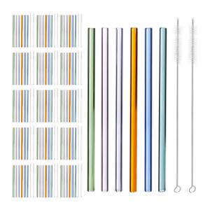 96 x Strohhalme Glas bunt 23 cm Blau - Grün - Orange - Glas - Metall - Textil - 1 x 23 x 1 cm