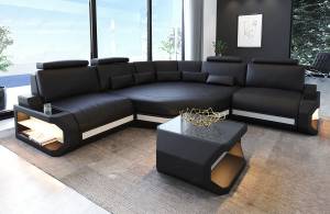 Ledersofa Asti Mini Schwarz - Weiß