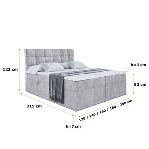 Boxspringbett mit Topper APO Hellgrau - Breite: 140 cm - H4