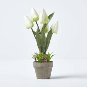 Kunstblumen Tulpen in Zellstoff Topf Weiß