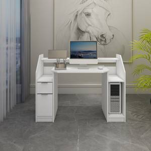 Schreibtisch mit Schublade 123x90cm Weiß Weiß
