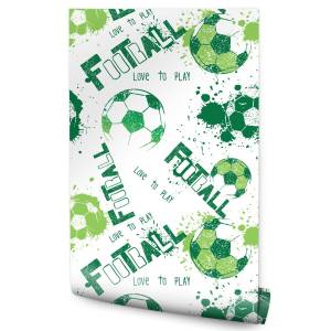 Papier Peint football graffiti enfants Vert - Blanc - Papier - 53 x 1000 x 1000 cm