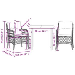 Bistro-Set-k454 ( 3-tlg ) Beige - Massivholz - Höhe: 1 cm