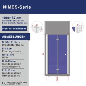 Falttür Drehtür Duschwand Glas Breite: 100 cm