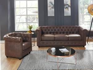 Couchgarnitur CHESTERFIELD 2er-Set Braun - Textil - 88 x 72 x 205 cm