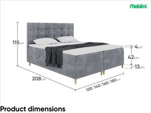 Boxspringbett Dico Grau - Breite: 180 cm - H4