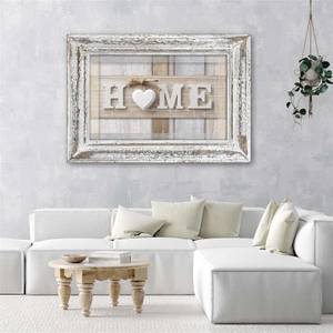 Leinwandbilder Haus Home Holz Herz Beige 100 x 70 cm