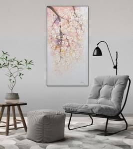 Tableau peint Pink Rain of Blossoms Rose foncé - Blanc - Bois massif - Textile - En partie en bois massif - 60 x 120 x 4 cm