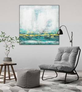 Tableau peint Another Perspective Turquoise - Blanc - Bois massif - Textile - 80 x 80 x 4 cm