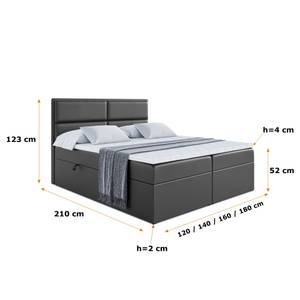 Boxspringbett GRATUN Hochglanz Schwarz - Breite: 200 cm - H3