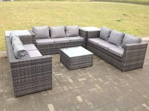 Rattan Gartenmöbel 9 Sitzer Sofa Set Grau - Polyrattan - Stein - 65 x 66 x 177 cm