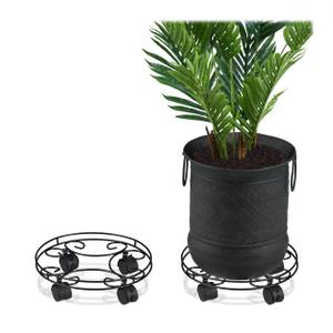 Support roulant pour plantes jeu de 2 Noir - Métal - Matière plastique - 29 x 8 x 29 cm