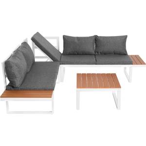 Gartenlounge-Set WoodyⅤ Weiß - Holzwerkstoff - Metall - Textil - 193 x 66 x 193 cm