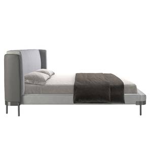 Bett in grauem Stoff und Kunstleder Grau - Textil - 218 x 105 x 229 cm