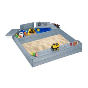 Sandkasten mit Matschküche in Grau Blau - Grau - Holzwerkstoff - Kunststoff - 120 x 18 x 125 cm