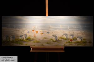 Bild handgemalt Brise der Nordseeluft Blau - Massivholz - Textil - 150 x 50 x 4 cm