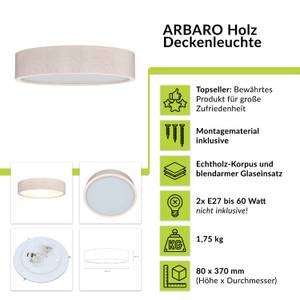 Deckenlampe ARBARO Beige - Holz - 37 x 8 x 37 cm - Durchmesser: 37 cm - Flammenanzahl: 2