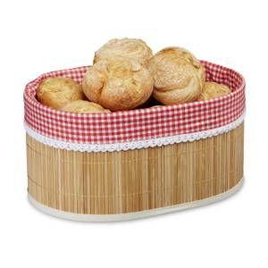 Corbeille à pain panier à pain en bambou Marron - Rouge - Blanc - Bambou - Textile - 34 x 17 x 24 cm