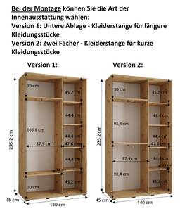 SCHWEBETÜRENSCHRANK LANKO 1 Schwarz - Eiche Dekor - 140 x 45 cm - 2 Türen