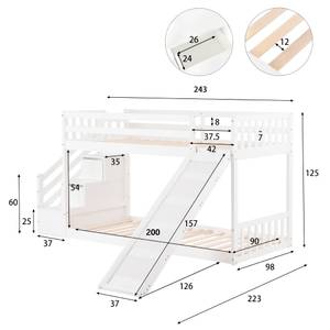 Etagenbett HomeyAtticⅠ Weiß - Holzwerkstoff - Massivholz - Holzart/Dekor - 223 x 125 x 243 cm