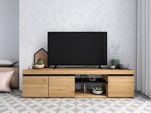 Set TV Möbel-Couchtisch Eiche/Schwarz Holzwerkstoff - 40 x 86 x 300 cm