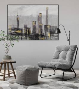 Acrylbild handgemalt Großstadtliebe Schwarz - Grau - Massivholz - Textil - 100 x 70 x 4 cm