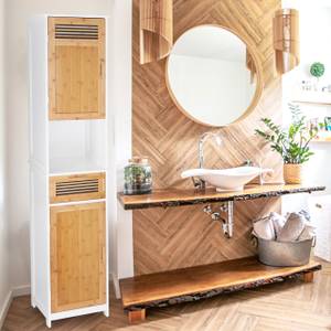 Badschrank hoch Braun - Weiß - Bambus - Holzwerkstoff - 39 x 180 x 30 cm