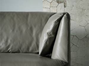 Canapé 2 places en cuir et acier Gris - Cuir véritable - Textile - 175 x 78 x 90 cm