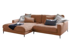 Ecksofa CARA Sofa Cord Braun - Ecke davorstehend links