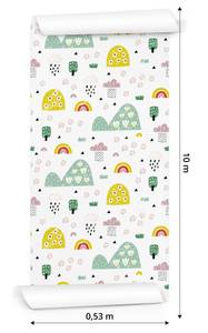 Papier Peint arc-en-ciel plantes enfants Vert - Rouge - Blanc - Papier - Textile - 53 x 1000 x 1000 cm