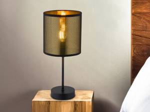 Tischlampe Nachttischlampe Schwarz Gold Schwarz - Gold - Metall - Kunststoff - Textil - 15 x 35 x 15 cm
