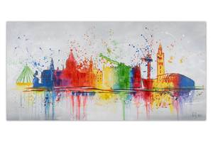 Tableau peint Hanover Skyline Silhouette Gris - Bois massif - Textile - 120 x 60 x 4 cm