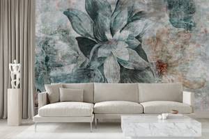 Fototapete BLUMEN Beton Optik Vintage Blau - 460 x 300 x 300 cm