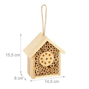 Hôtel à insectes abeilles sauvages Marron - Bambou - Bois manufacturé - 15 x 16 x 8 cm