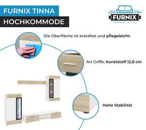 Wohnwand TINNA 235 cm Weiß/Sonoma Eiche Sonoma Dekor - Weiß