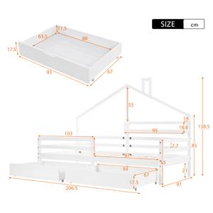 Hausbett mit Ablageregal Thalassas Ⅵ Braun - Weiß - Holzwerkstoff - Metall - Massivholz - Holzart/Dekor - 97 x 139 x 207 cm