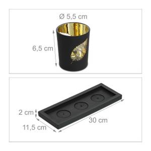 Schwarze Teelichthalter mit Tablett Schwarz - Gold - Grau - Holzwerkstoff - Glas - Stein - 30 x 8 x 12 cm