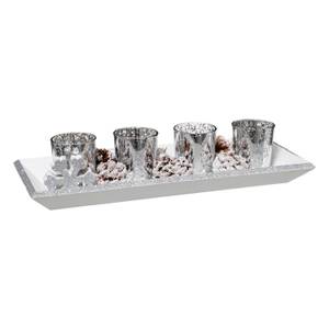 Kerzenhalter aus Glas für 4 Teelichter Silber - Glas - 14 x 3 x 35 cm