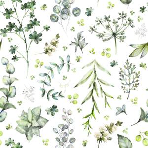 Papier Peint PLANTES Feuilles Nature Vert - Blanc - Papier - Textile - 53 x 1000 x 1000 cm