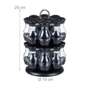 Carrousel à épices avec 16 pots Noir - Argenté - Matière plastique - 19 x 29 x 19 cm