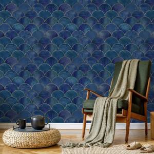 Papier Peint motifs abstraits Beige - Bleu - Marron - Papier - 53 x 1000 x 1000 cm