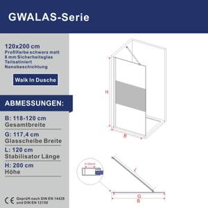 Walk in Dusche Duschwand schwarz matt Breite: 120 cm