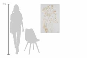 Tableau peint à la main Gentle Bloom Doré - Blanc - Bois massif - Textile - 60 x 90 x 4 cm